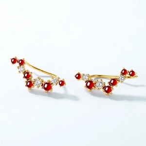 Elegant S925 sterling silver ear climbers with natural garnets and cubic zirconia