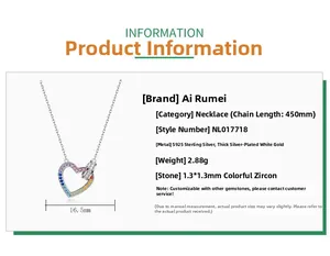 Detailed technical specifications for the S925 silver rainbow zircon heart necklace