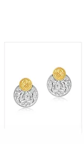 Detailed macro view of S925 silver vintage coin earrings with gold emblem carvings
