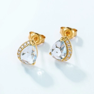 S925 sterling silver pear-cut topaz stud earrings with sparkling pavé zircon halo
