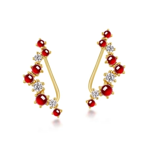 Elegant S925 silver gold-plated earrings with red garnets and white zircons