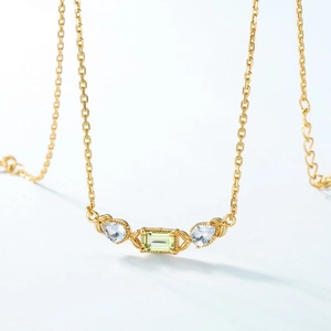 S925 Sterling Silver Peridot Zirconia Pendant Necklace Gold Plated Geometric Chain Retro Jewelry For Women Party Gift