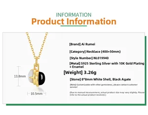 Detailed size chart of S925 silver 10K gold-plated black agate and white shell necklace