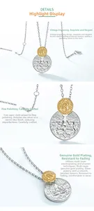 Macro detail of Victorian coin pendant with two-tone lion crest carving and gold plating