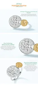 Detailed macro of vintage relief coin ring featuring gold shield totem and silver engraving