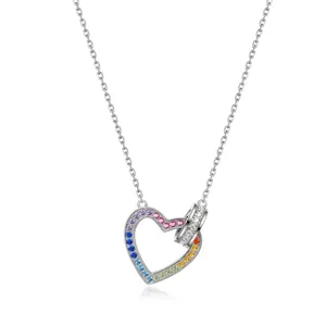 925 Sterling Silver Rainbow Zirconia Heart Infinity Pendant Necklace For Women Elegant Colorful Cubic Zirconia Jewelry