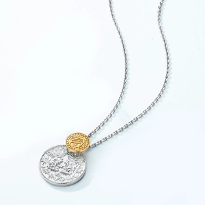 S925 sterling silver Victorian style necklace with double coin pendants in gold and silver