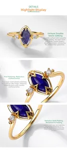 Detailed macro view of S925 silver ring featuring marquise lapis lazuli and white crystals