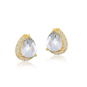 Elegant S925 silver pear-cut blue topaz stud earrings with sparkling zircon halo