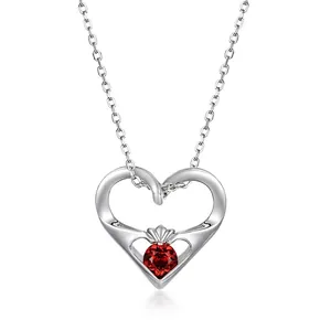 Pendentif Cœur en Argent Sterling S925 pour Femmes Grenat Rouge Forme de Cœur Bijoux Minimalistes Cadeau d'Anniversaire