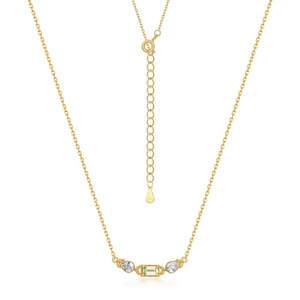 Vintage S925 silver necklace featuring green square gemstone and pear-shaped side stones