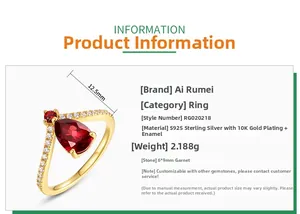Detail view of S925 silver ring with 6x9mm pear-cut garnet and product specifications