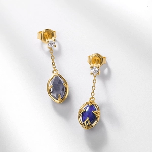 Elegant S925 sterling silver drop earrings with blue lapis lazuli and crystals