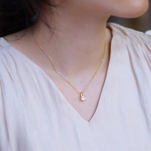 Elegant S925 silver gold plated necklace with natural pink crystal pear-shaped pendant