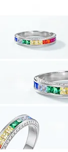 Macro view of rainbow zircon setting on 925 silver ring with real gold plating