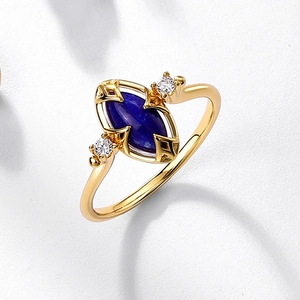 Lapis Lazuli S925 silver ring with marquise-cut blue stone and white crystal accents