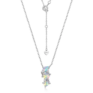 Collana Con Pendente a Triplo Cuore in Argento Sterling 925 Per Donna Gioielli in Opale Sintetico Iridescente Strass Collana Moda Pendolare Regalo