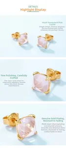 Macro detail of S925 sterling silver pink crystal stud earrings with gold plating