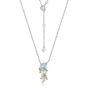 Elegante collana in argento 925 con tre pendenti in opale iridescente a forma di cuore