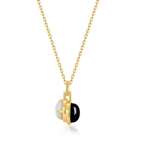 925 silver gold plated necklace featuring black agate and white shell pendant in 45-degree view