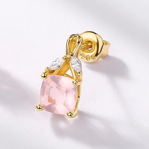 Boucle d'oreille en argent S925 doré avec quartz rose et zircons marquise