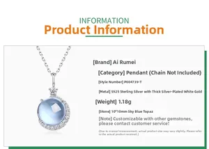 Pendentif lune en argent 925 détaillé avec une topaze bleu ciel ronde de 10 mm