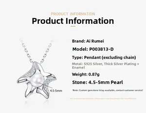 Vue détaillée du pendentif étoile de mer en argent S925 avec une perle blanche de 5mm