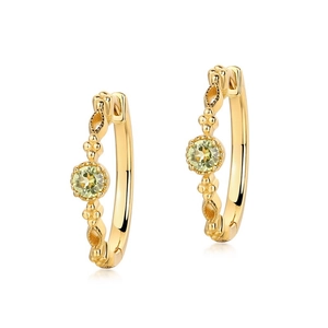Vintage S925 sterling silver hoop earrings with round cut yellow peridot stone