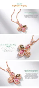 Macro shot of rose gold four-leaf clover pendant necklace with colorful tourmaline stones