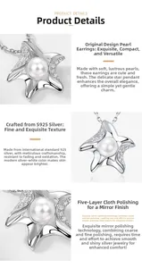 Gros plan du pendentif étoile de mer en argent S925 avec perle blanche et zircons