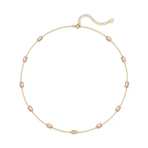 Collier Géométrique Nacre Rose Argent Sterling 925 Plaqué Or Élégant Bijoux Pour Femmes