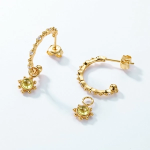 S925 silver gold plated C-shaped hoop earrings with removable sunflower citrine pendants