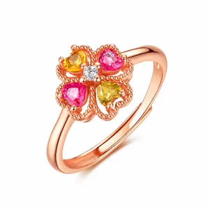 925 Sterling Silver Clover Tourmaline Necklace For Women Rose Gold Plated Floral Pendant Necklace With Rhinestone Jewelry