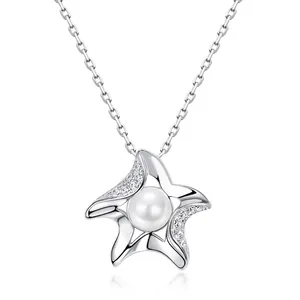 Collier Pendentif Étoile de Mer en Argent Sterling 925 Avec Künstliche Perle et Zircon Incrusté pour Femme Bijoux Élégants