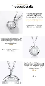 Détail macro du collier pendentif en argent S925 avec perle et oxydes de zirconium