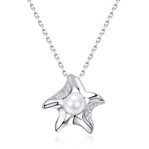 Collier minimaliste en argent S925 avec pendentif étoile de mer et perle naturelle