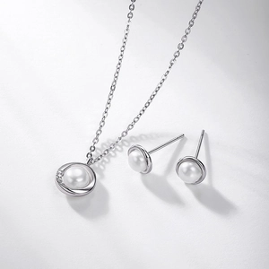 Parure élégante en argent 925 avec perles d'eau douce naturelles et boucles d'oreilles