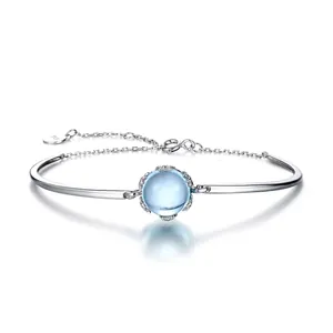S925 Sterling Silver Sky Blue Topaz Bracelet For Women Minimalist Geometric Light Luxury Fashion Fine Jewelry Accessory
