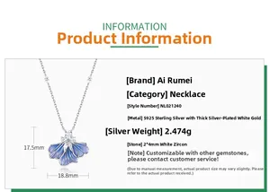 Detail view of blue iris petal pendant necklace with S925 silver dimensions 17.5x18.8mm