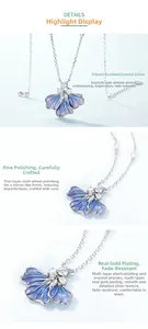 Macro view of blue enamel iris pendant featuring S925 silver and mirror polished details