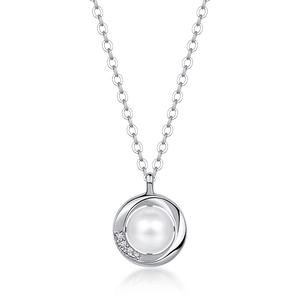 Collier élégant en argent sterling S925 avec perle d'eau douce ronde et oxydes de zirconium