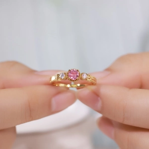 Retro S925 silver gold plated ring featuring pink tourmaline and bow detail