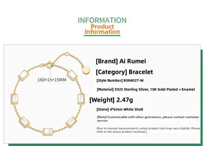 Detail of S925 silver gold bracelet featuring rectangular white shell elements