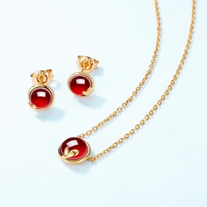 Parure bijoux géométrique en argent S925 doré avec grenat boucles d'oreilles et collier