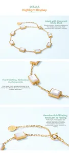 Detailed macro of S925 silver gold bracelet with rectangular iridescent mother of pearl