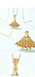 Detailed views of S925 sterling silver fan-shaped pendant with hollow filigree textures