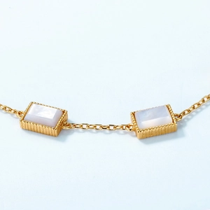 Minimalist S925 sterling silver gold plated bracelet with rectangular white shell inlay