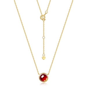 Élégant collier en argent 925 plaqué or 10K avec pendentif rond en pierre de grenat rouge