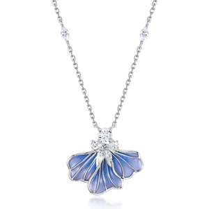 Elegant S925 sterling silver iris flower pendant with blue enamel and sparkling zircons