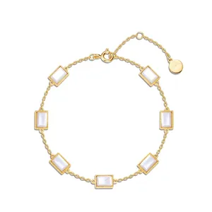 S925 Sterling Silver Bracelet Mother Of Artificial Pearl Gold Plated Japanese Light Luxury Vintage Rectangular Bracelet For Women